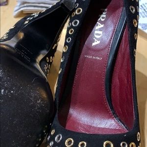 Black suede Prada pointed-toe 4” pumps